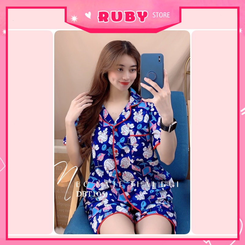 [Phom 60KG] Đồ bộ pijama Doremon nữ mặc nhà tay ngắn quần đùi chất kate thái mềm mịn đẹp ❤ Rubystorevn