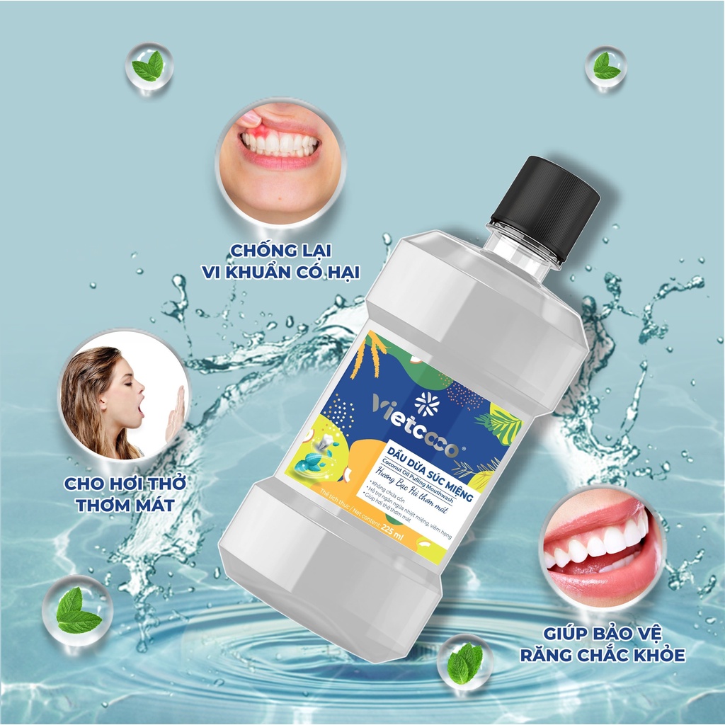 Dầu Dừa Súc Miệng Hương Bạc Hà 225ml Vietcoco - Xanhsam Organic