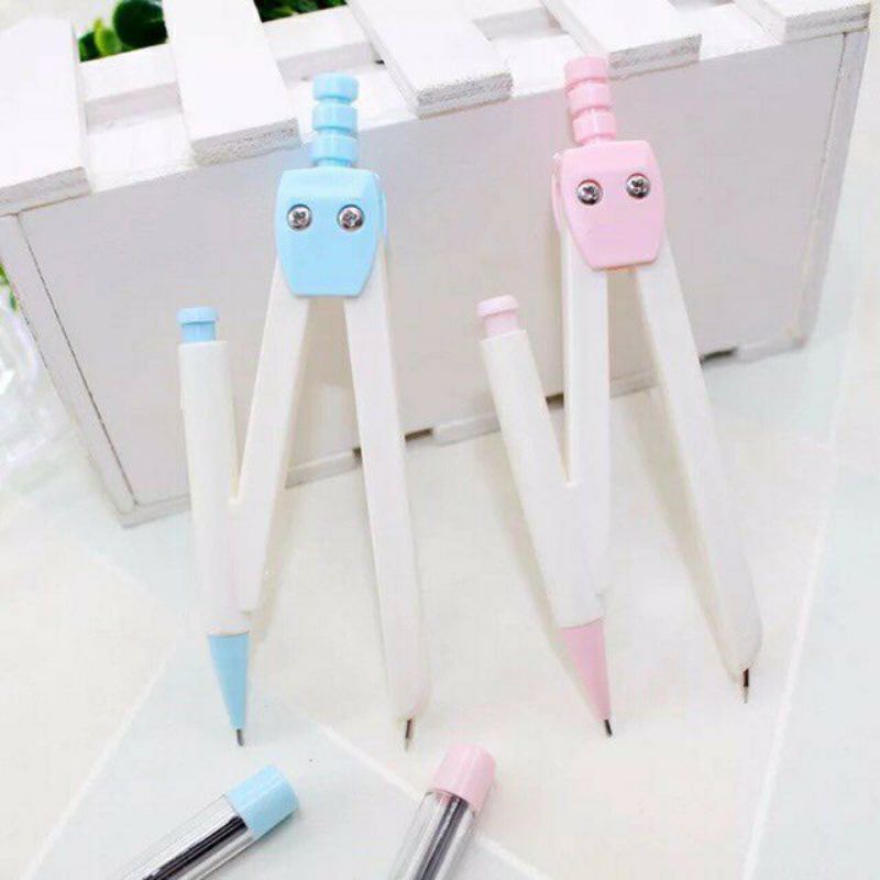 Compa học sinh Doremon compa bút chì kim thiết kế 2 màu xanh, hồng dễ thương 9301 ANKICO