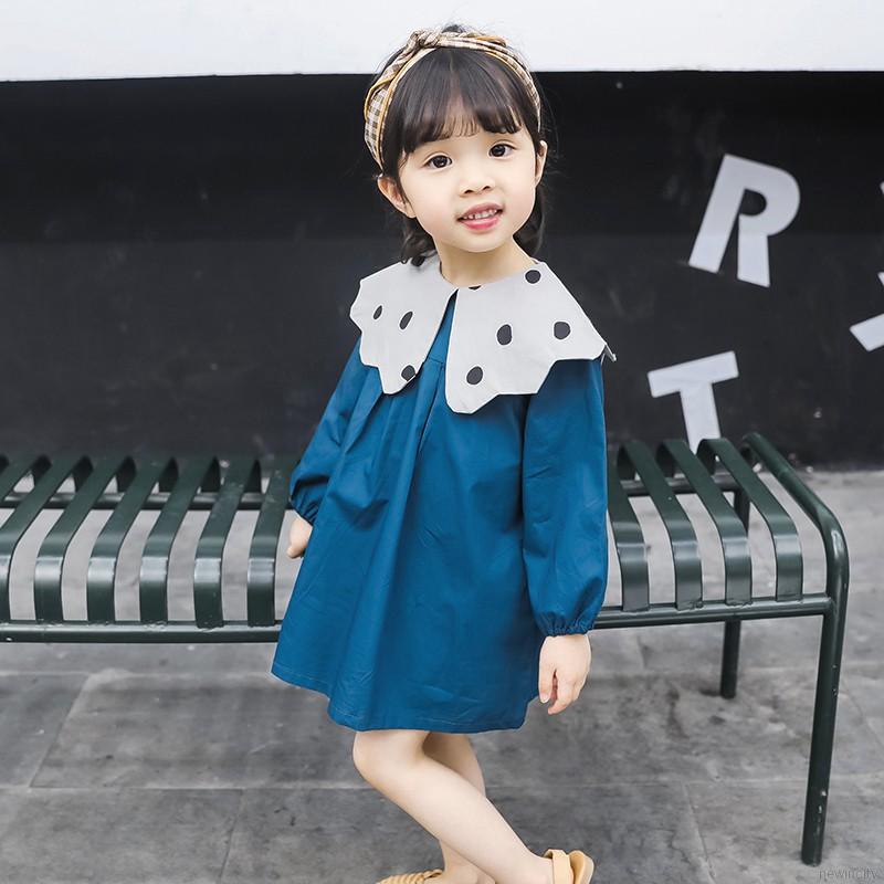 Đầm dài tay họa tiết chấm bi xinh xắn cho bé gái