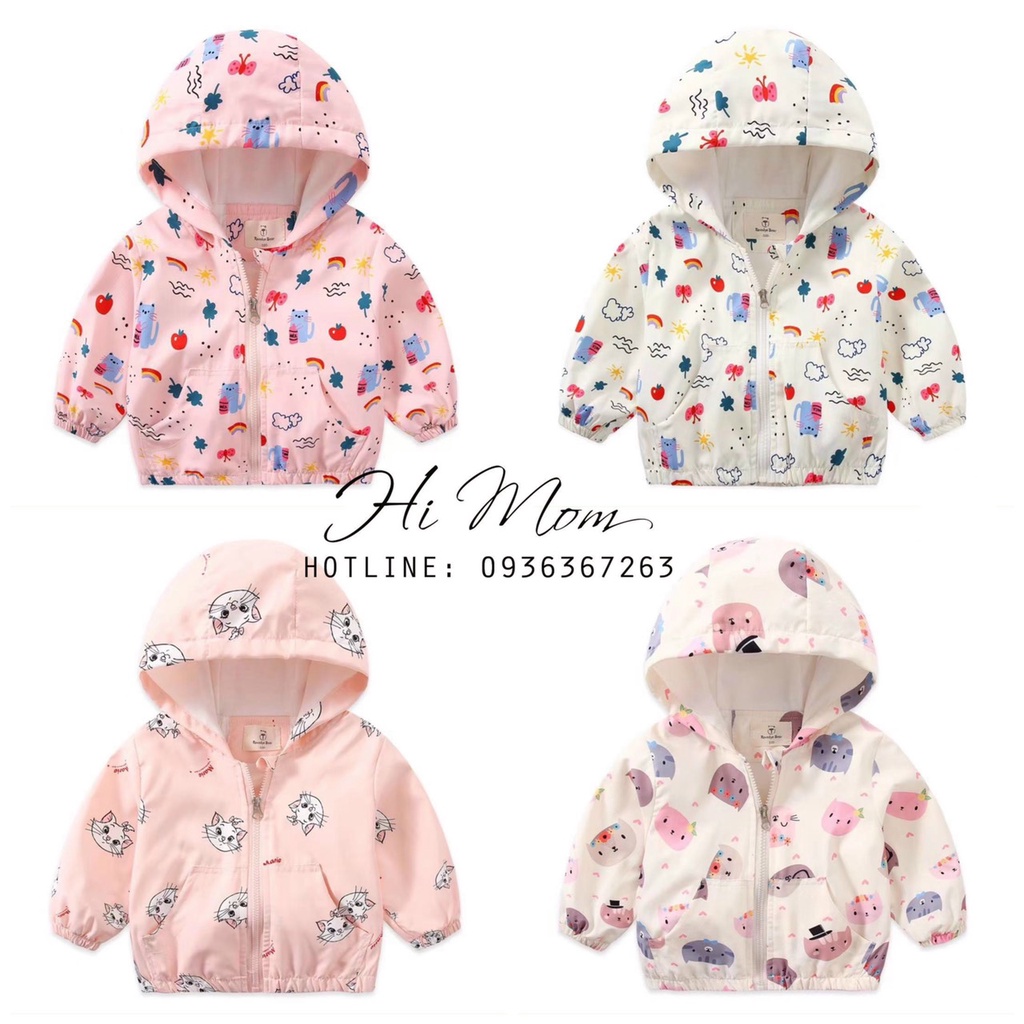 Áo khoác gió thu đông 2 lớp size nhí cho bé gái từ 3 tháng đến 3 tuổi ( 8-18kg )
