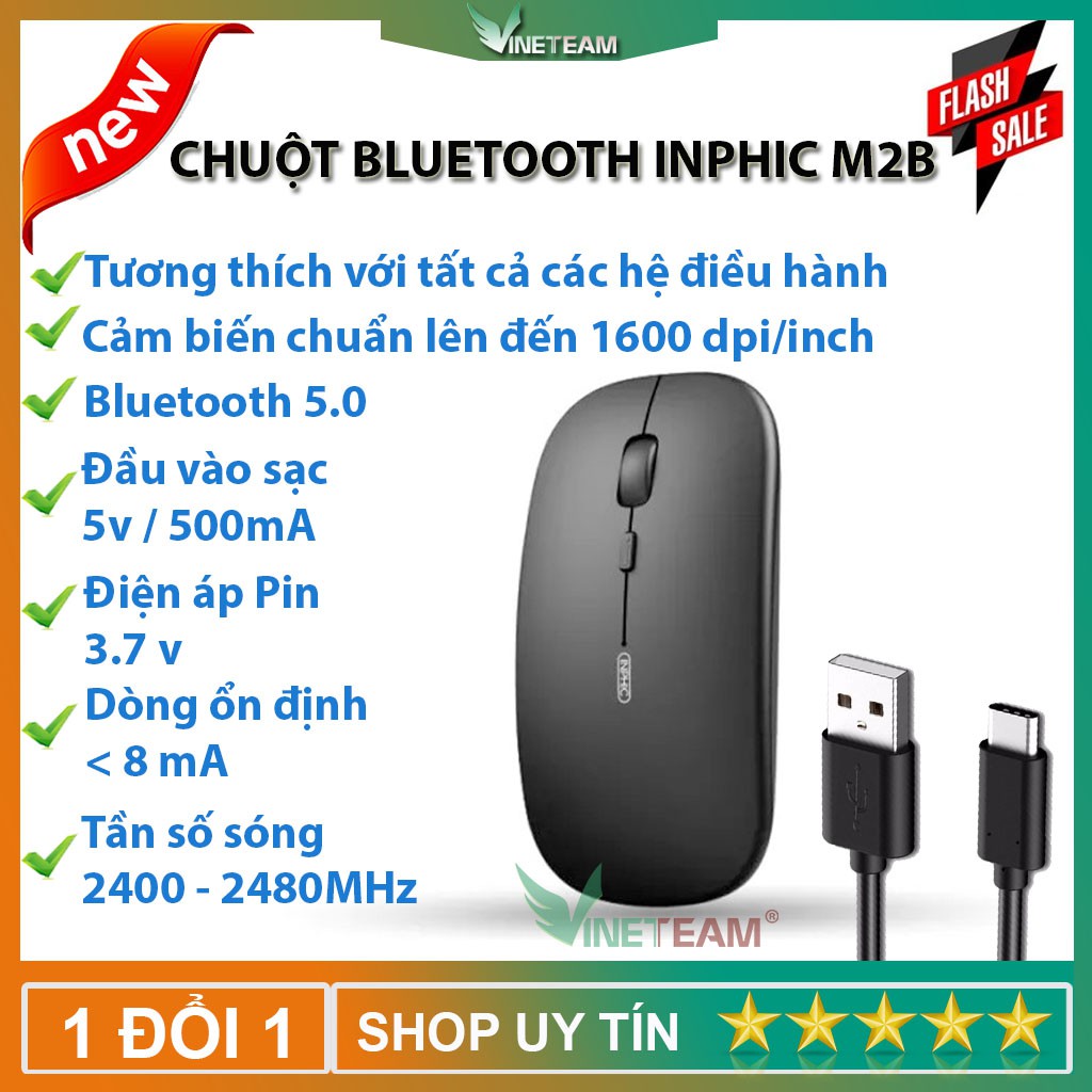 Chuột sạc không dây / chuột bluetooth Inphic M2B Bluetooth 5.0 phong cách Macbook -Bảo hành 1 đổi 1 -dc4520