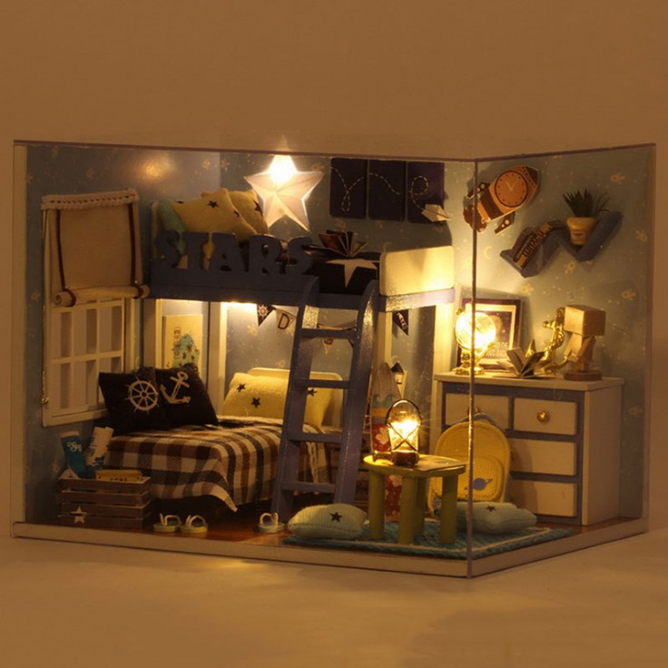 Mô hình nhà DIY Doll House Star Room Kèm Mica chống bụi, Bộ dụng cụ và Keo dán