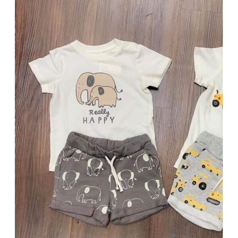 Bộ short cotton họa tiết voi HM xuất bé trai