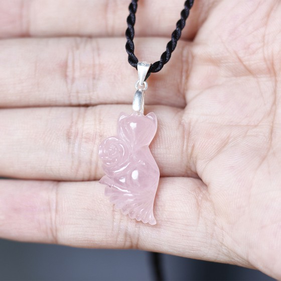 Mặt Hồ Ly đá Thach Anh Hồng Rose Quartz đuôi dài chuẩn thiên nhiên Tặng kèm móc bạc HL150 - Hợp mệnh Hỏa, Thổ