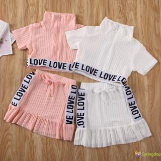 Set áo croptop cổ cao tay ngắn + chân váy năng động đáng yêu dành cho bé gái