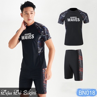 Bộ đồ bơi nam cao cấp, mẫu áo cộc tay quần sooc đùi ôm, phong cách nam tính mạnh mẽ, thun bơi lạnh đẹp, size to | BN018