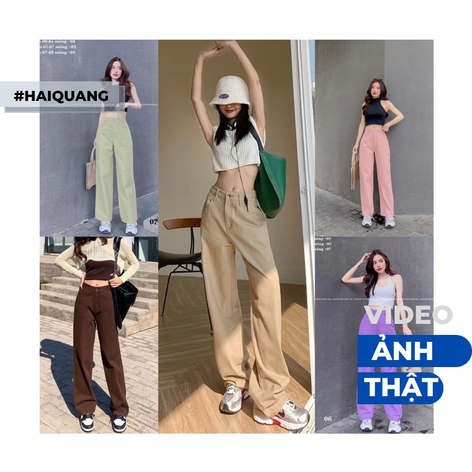 Quần kaki jeans dáng suông, hai màu đen trắng Haiquang cho mọi kiểu phối đồ, kèm hình thật trải sàn Mã 405