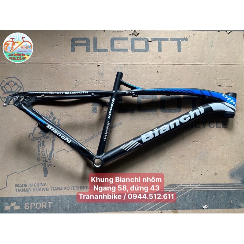 Khung Nhôm xe đạp hiệu Bianchi 27.5 inch new 90% thanh lý - màu đen chỉ xanh dương
