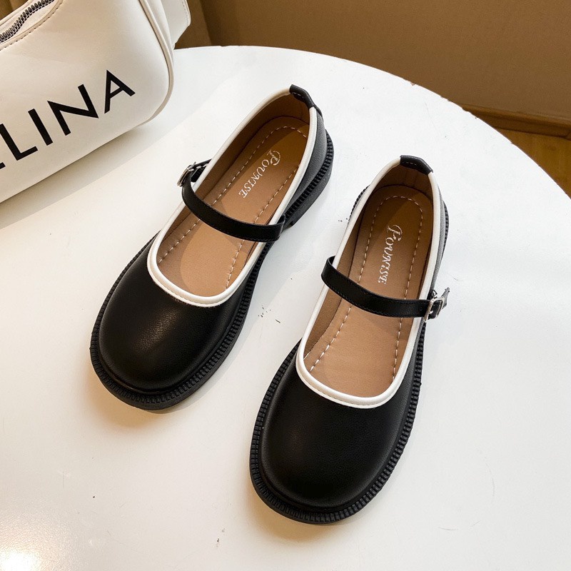 Ảnh thật Giày Búp Bê MarryJane Phối Viền Da Mũi Tròn Style Lolita Nhật Bản G171