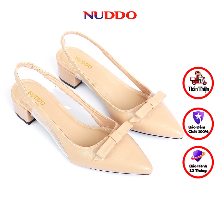 Giày búp bê cao gót nữ 3 phân mũi nhọn gót vuông kín mũi dáng Slingback phối mica quai sau đẹp thời trang N042 KPX
