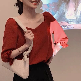 Áo sơ mi , Áo sơ mi tay ngắn - Áo sơ mi nữ tay rộng màu đỏ ngắn tay