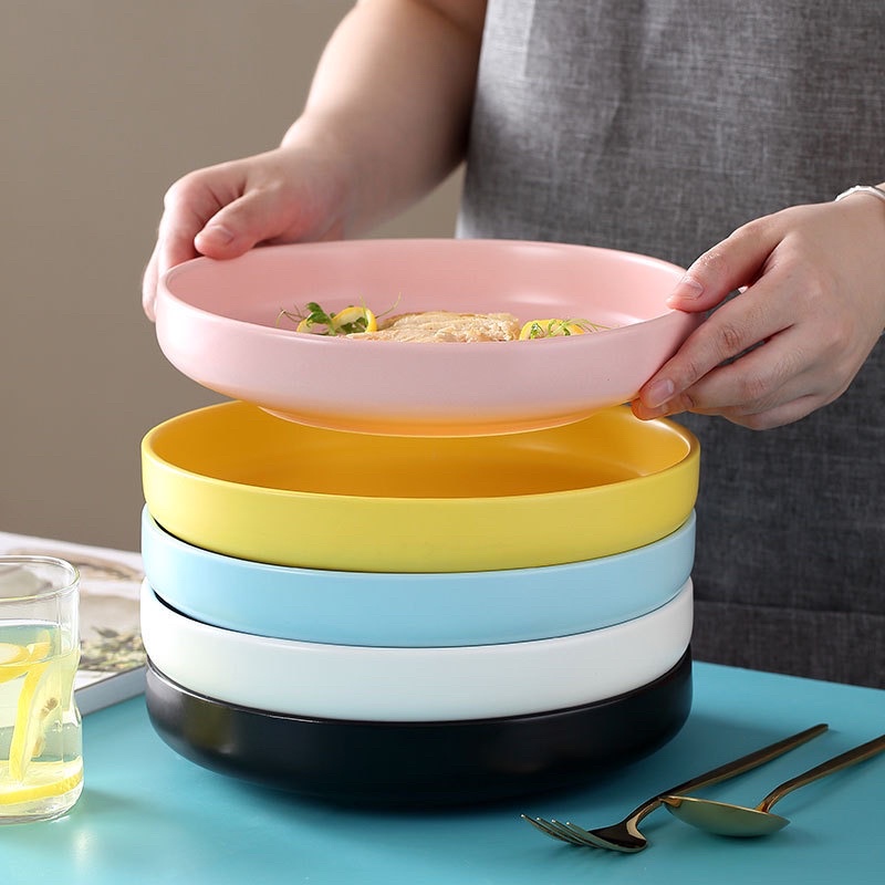 Đĩa sứ màu pastel , Đĩa sứ sâu lòng tròn trơn Size 21 cm