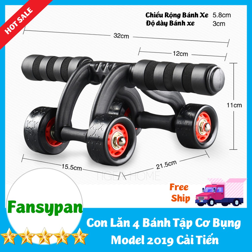 Con lăn 4 bánh Tập Cơ Bụng Tăng Giảm Mỡ Bụng 20% so Với Model Cũ Bh 12 Tháng Lỗi 1 đổi 1