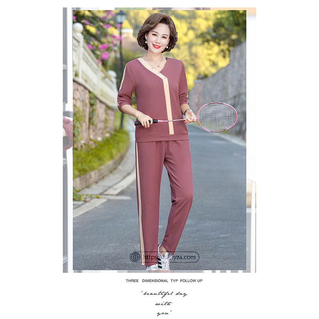 Bộ quần áo thể thao nỉ trung niên nữ dài tay