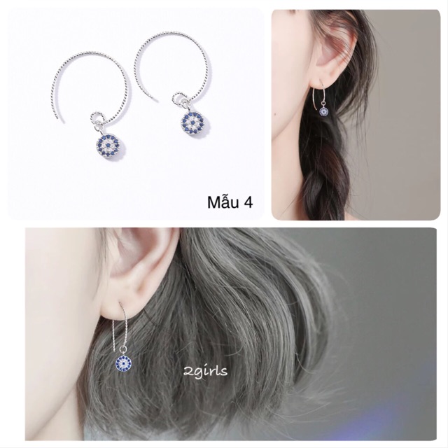Bông tai bạc 925 siêu mini đính đá xanh cao cấp hàn quốc