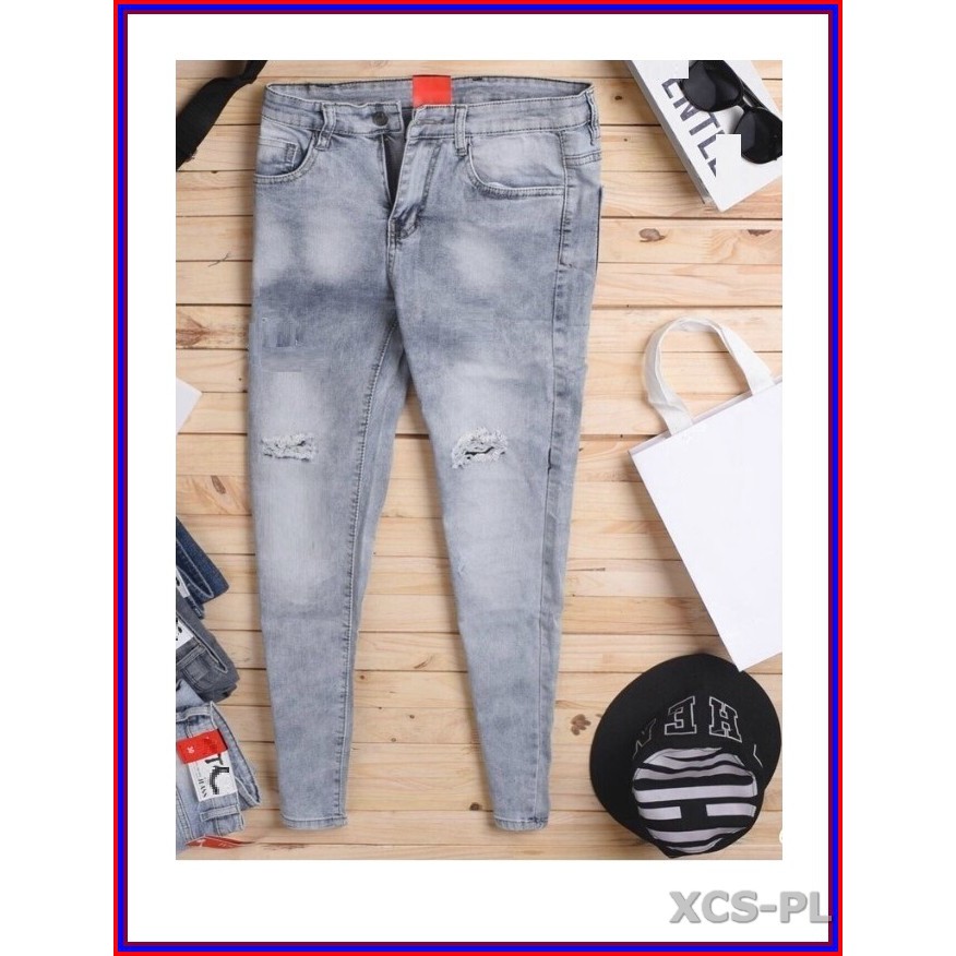 Quần jean nam XANH BẠC RÁCH GỐI cao cấp không xù lông, không ra màu, chất giãn tốt RGOI-K3-21