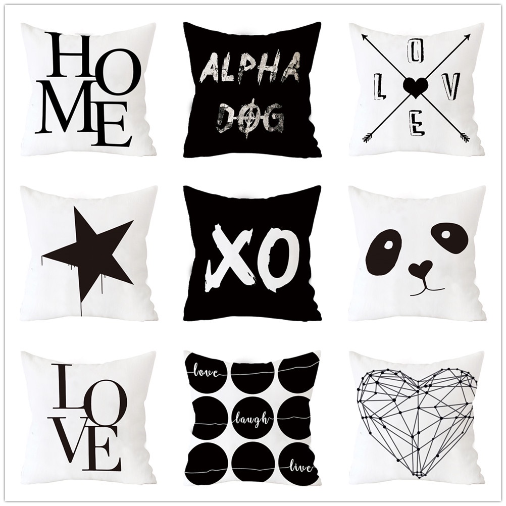 Áo Gối Được Làm Từ Cotton Và Vải Lanh Với Họa Tiết Hình Chữ Love Và Màu Trắng Đen Theo Phong Cách Bắc Âu, Kích Thước 45X4