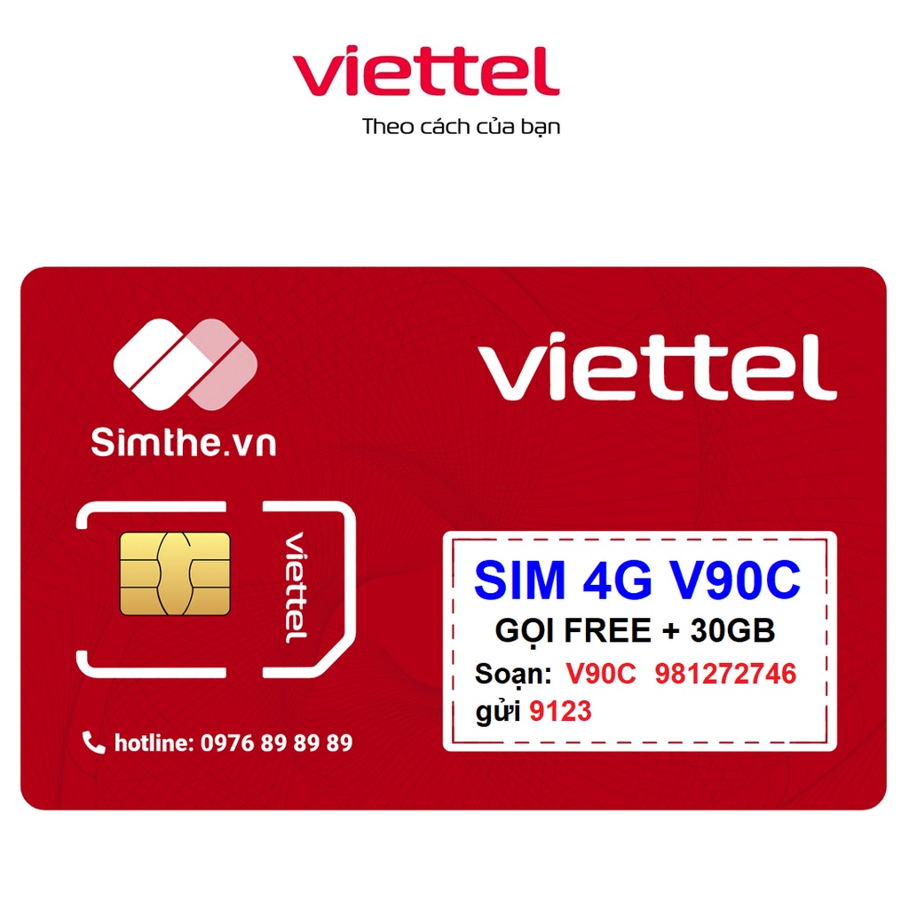 [FREE 1 Tháng] Sim 4G Viettel V90C 1GB/Ngày - 30GB/Tháng. Miễn Phí 20P Ngoại Mạng + 1000P Nội Mạng + Data Dùng Tiktok