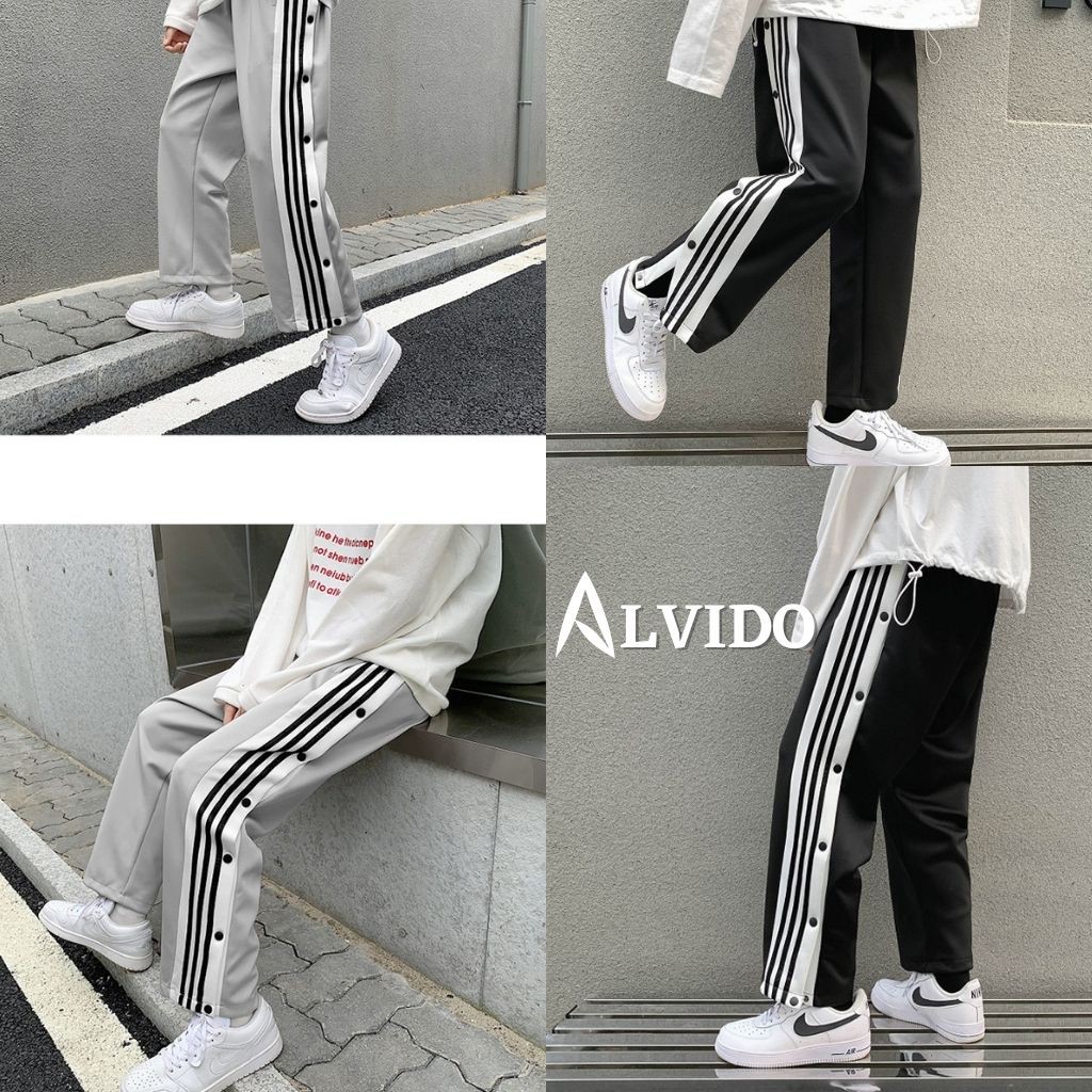 [ẢNH THẬT CUỐI]Quần ống rộng nam CÚC POLY unisex ALVIDO phối ba sọc-khuy nút thun dáng suông cao cấp bigsize thu đông | BigBuy360 - bigbuy360.vn