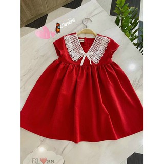 Váy đỏ xoè cổ V ren cho bé