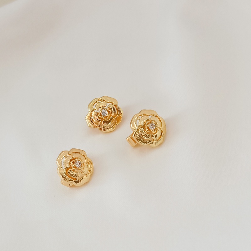 Khóa Cài Kết Nối Màu Vàng Đồng 14K Đính Đá Zircon Hình Hoa Trà Sang Trọng diy