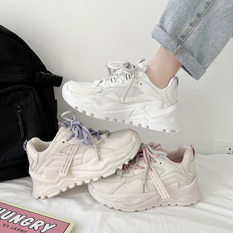 Giày thể thao đế dày phối lưới thoáng khí phong cách harajuku Hàn Quốc hàng mới dành cho bạn nữ 2023