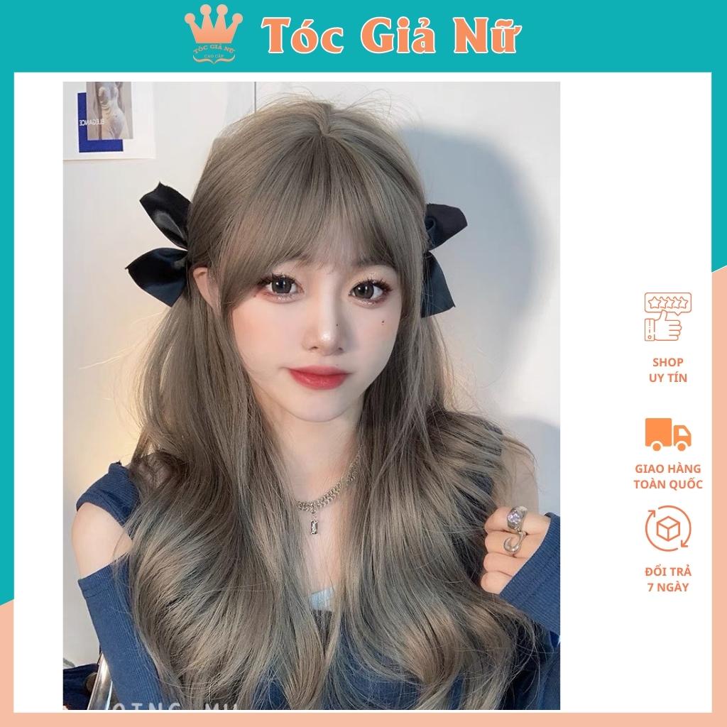 Tóc giả nữ nguyên đầu xoăn dợn dài kiểu hàn, tặng kèm lưới trùm tóc wig màu trà sữa, 2069