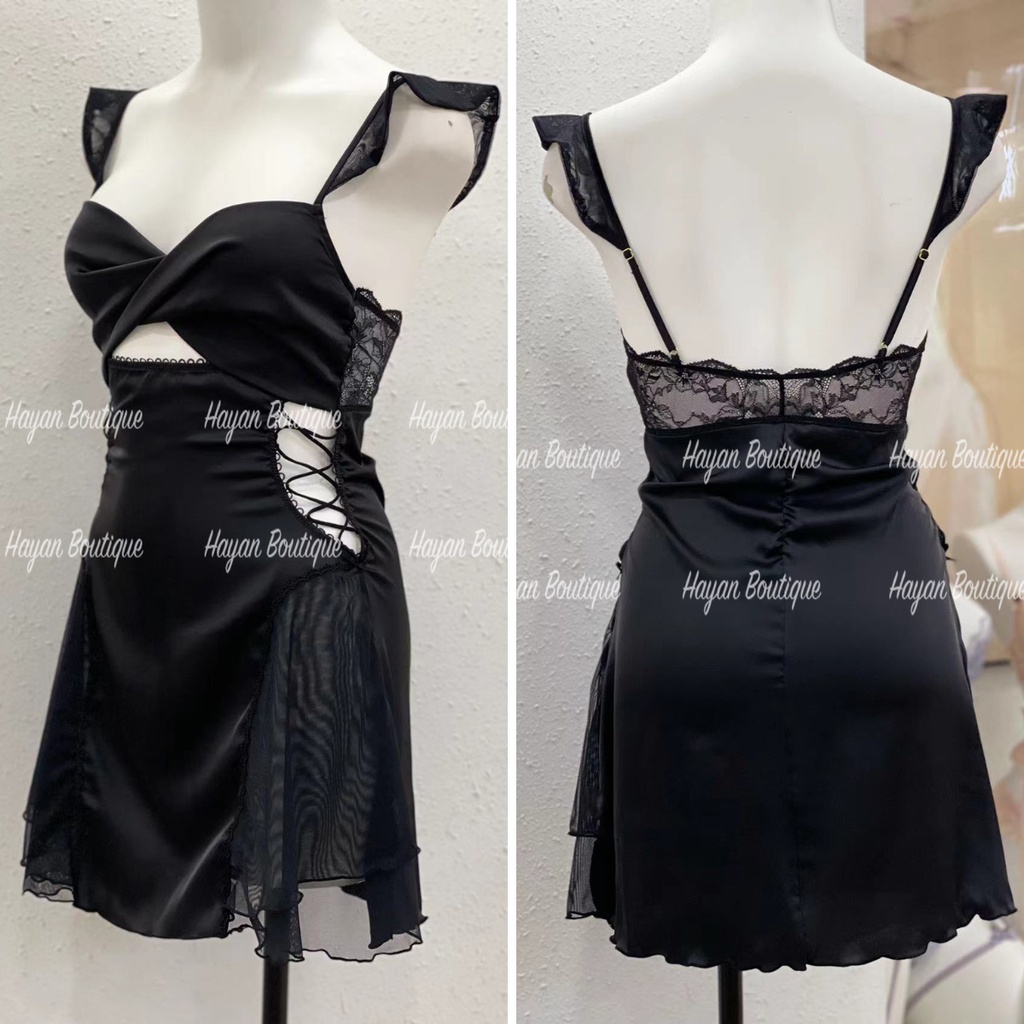HT120 Váy ngủ sexy cánh tiên ren hông xoè nhẹ, đầm ngủ lụa triết eo tôn dáng gợi cảm HT120