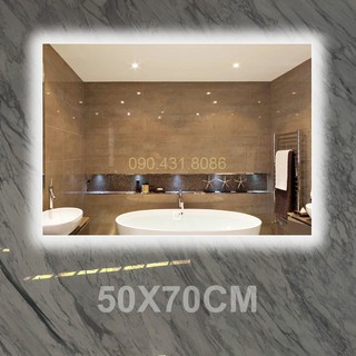 Gương Lavabo Nhà Tắm tích hợp Đèn LED, Nút cảm ứng bật tắt thông minh. Chữ nhật 50*70cm