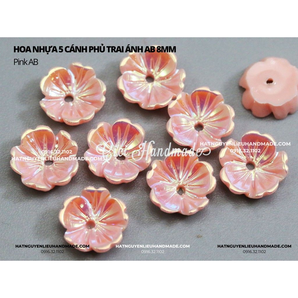 Túi 20 hạt hoa nhựa 5 cánh phủ trai ánh AB size 8mm - 1cm nguyên liệu hoa tai DIY Cici Handmade hạt cườm hạt đá kim sa