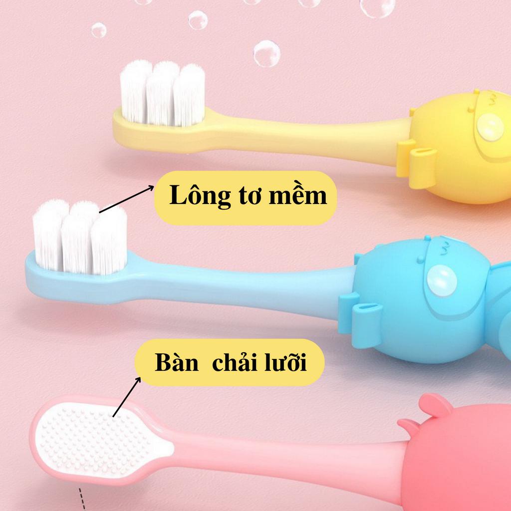 Bàn chải đánh răng cho bé từ 3 tuổi trở lên, bàn chải với hình trâu dễ thương, lông tơ mềm mại