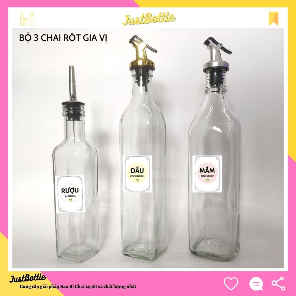 BỘ 3 CHAI THỦY TINH RÓT XỊT DẦU ĂN GIA VỊ NƯớC TƯơNG MẮM GIẤM RƯợ U 250ML 500ML 600ML FREESHIP 50K LỌ THỦY TINH GIÁ RẺ