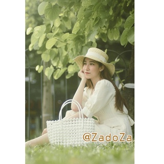 Mũ cói đi biển dáng panama nón raffia basic có nơ
