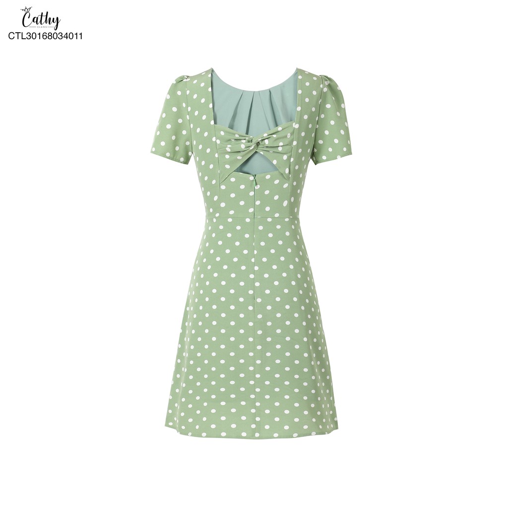 Đầm A Cathy Clans lưng hở giả nơ chấm bi - xanh | BigBuy360 - bigbuy360.vn