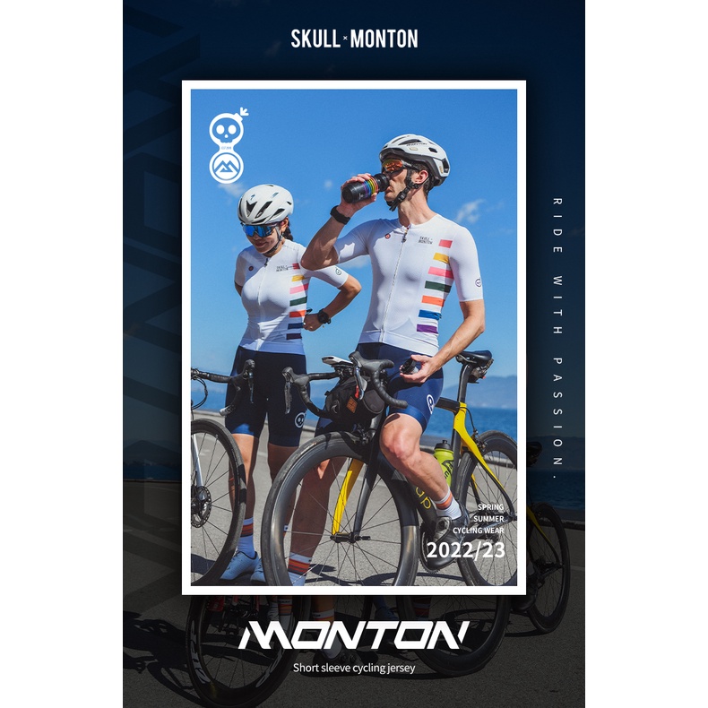 Áo Đi Xe Đạp Màu Trắng In Hình Đầu Lâu MONTON Cá Tính Cho Nam