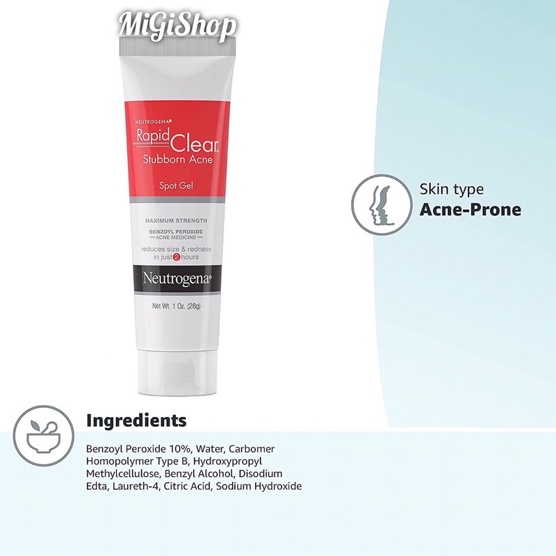 Gel Chấm Mụn Neutrogena Rapid Clear Stubborn Acne Spot Gel 28g