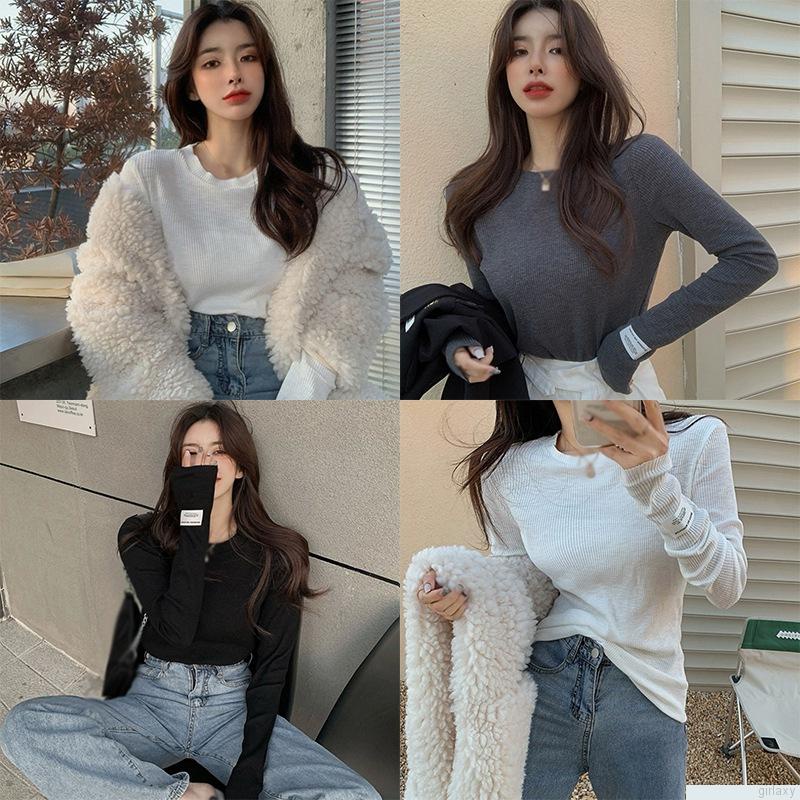 Áo thun tay dài cổ thuyền màu sắc đơn giản dành cho nữ