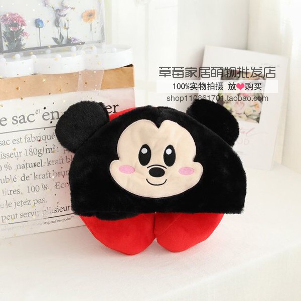 Gối Kê Cổ Hình Chữ U Có Mũ Trùm Đầu Hình Chuột Mickey Dễ Thương