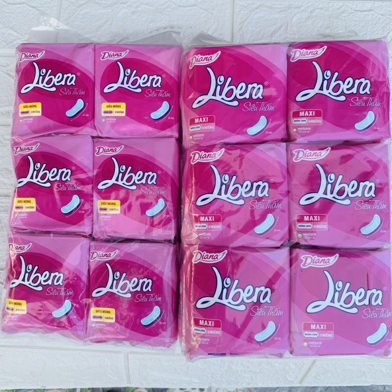 Bịch 6 gói băng vệ sinh Diana libera siêu thấm, siêu mỏng không cánh gói 8 miếng