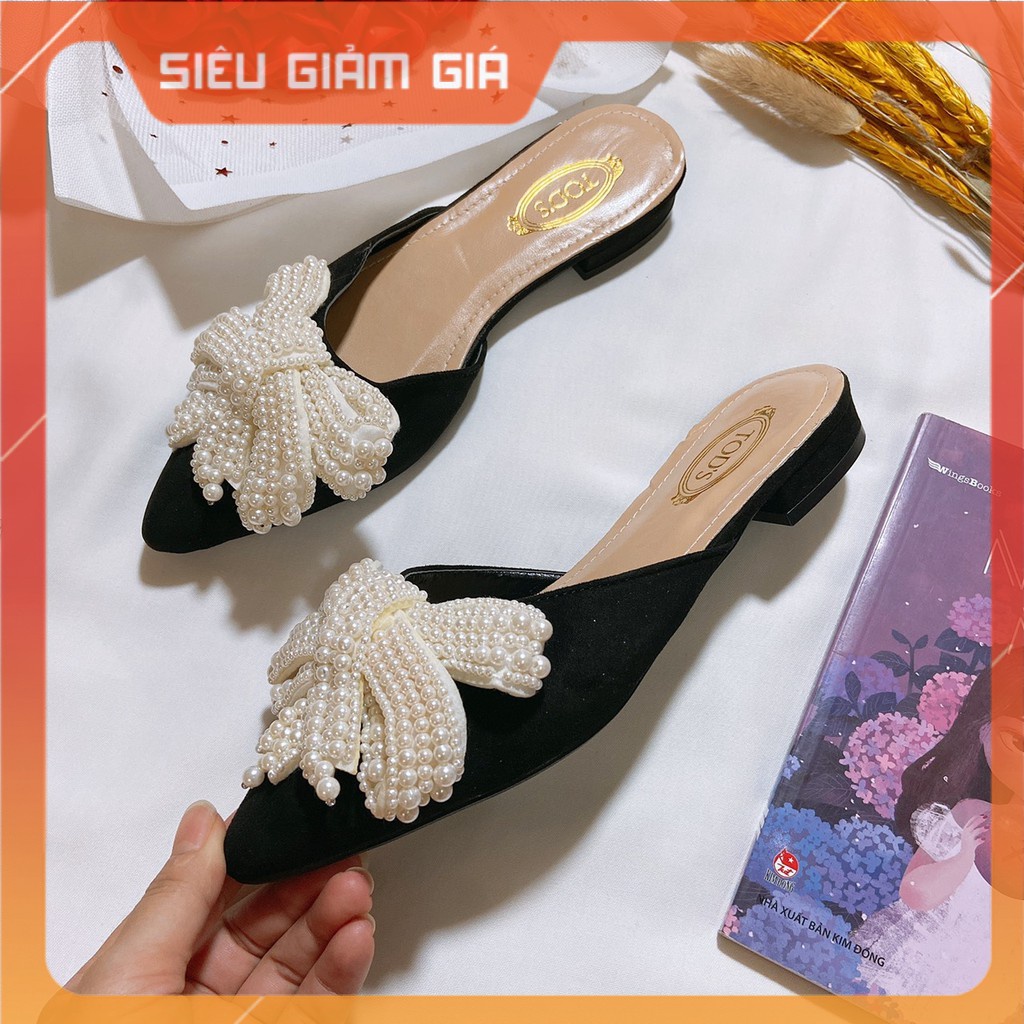 ẢNH THẬT Giày nữ/ Sục nữ thời trang siêu xinh trang trí nơ đá sang trọng.