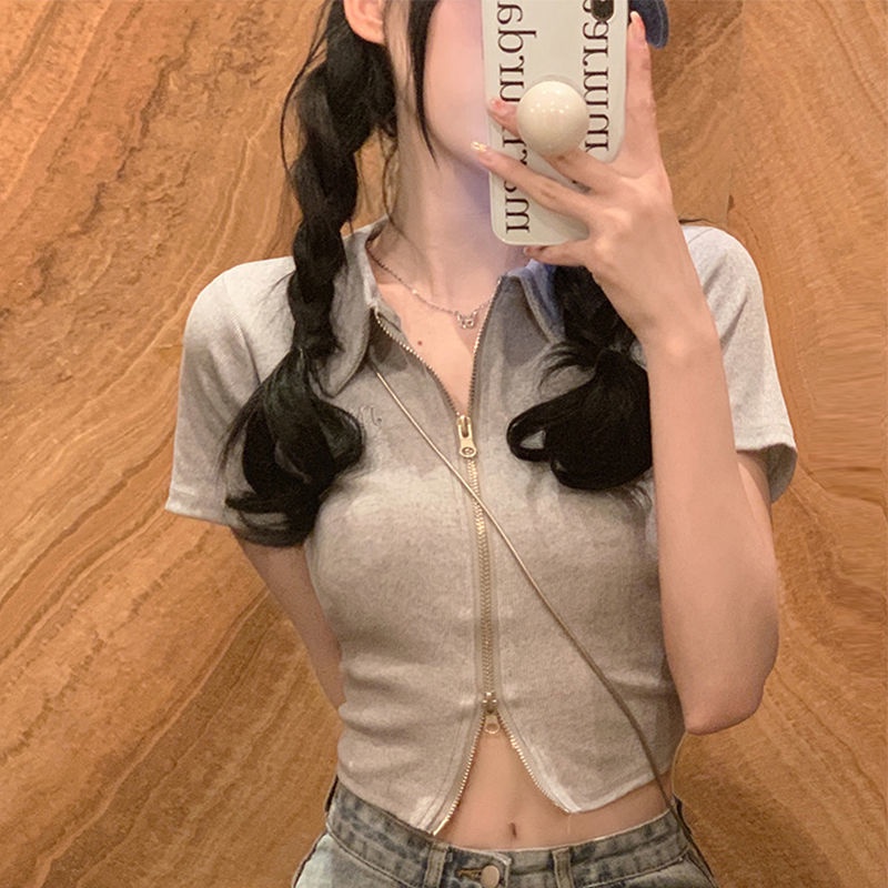 Áo polo Có Dây Kéo Tay Ngắn Phong Cách Hàn Quốc Thời Trang Mùa Hè Hàng Mới Dành Cho Bạn Nữ 2022