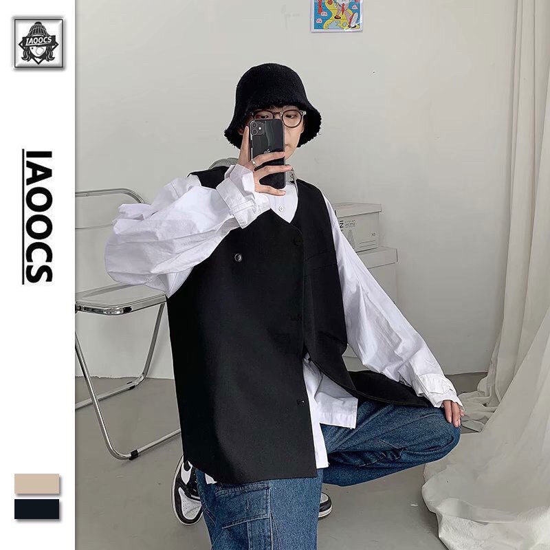 _Áo khoác gile khuy cài unisex