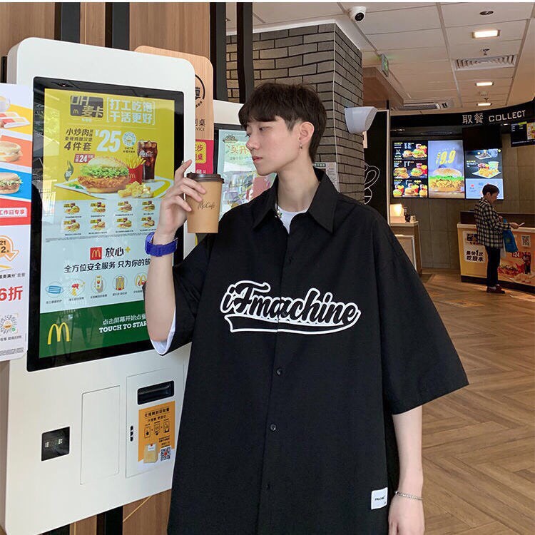 Áo sơ mi nam nữ form rộng đi học oversize in chữ tay lỡ - ZADOLA FASHION