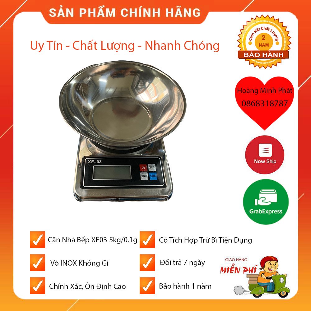 Cân tiểu ly điện tử nhà bếp mini INOX định lượng 3kg/0.1g - 5kg/1g FX03 làm bánh độ chính xác cao kèm 2 viên pin AA