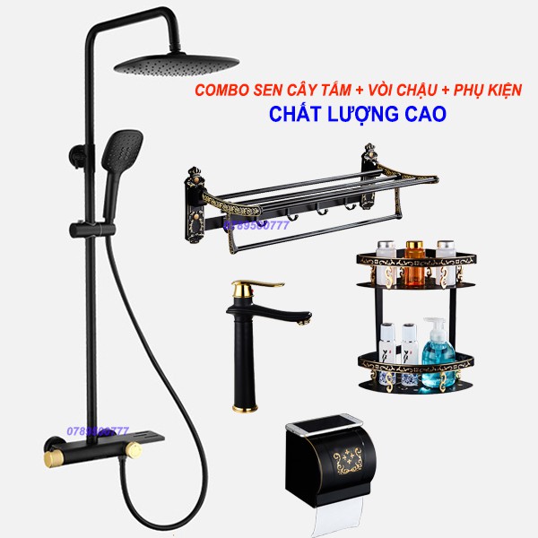 Siêu phẩm COMBO SEN CÂY TẮM NÓNG LẠNH Khóa Nhiệt Độ An Toàn Chất Liệu Đồng Mạ Titan + Phụ Kiện Cao Cấp