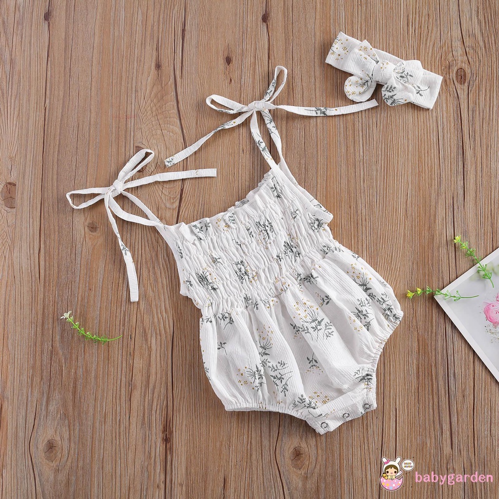 Áo liền quần in hoa + băng đô nơ cho bé gái