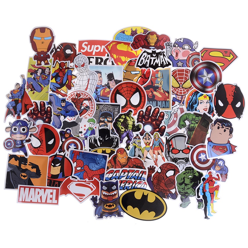 Set 50 Miếng Dán Trang Trí Hình Siêu Anh Hùng Marvel Diy