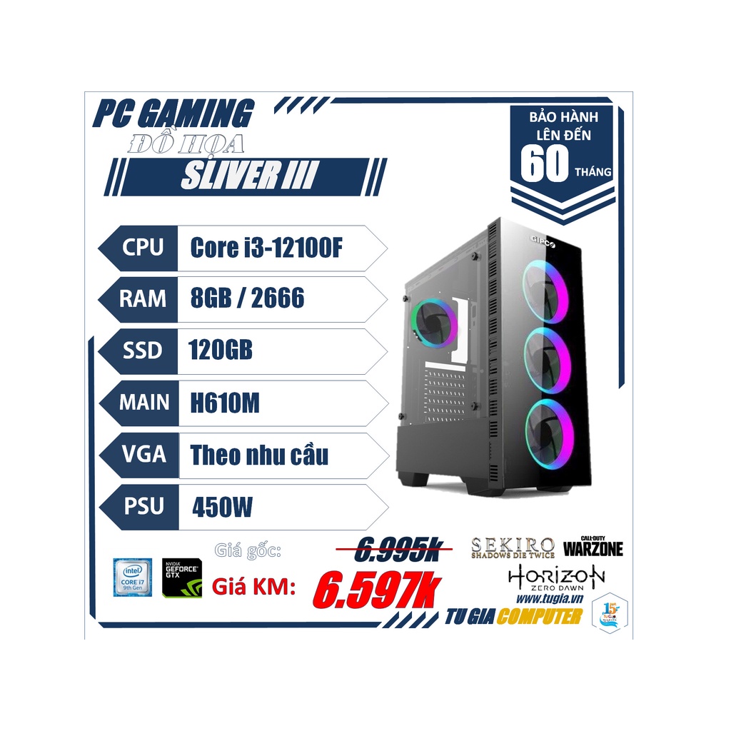 Case PC Building Gaming chơi Game, Live Streamer, thiết kế đồ họa, làm văn phòng, Youtube chuyên nghiệp
