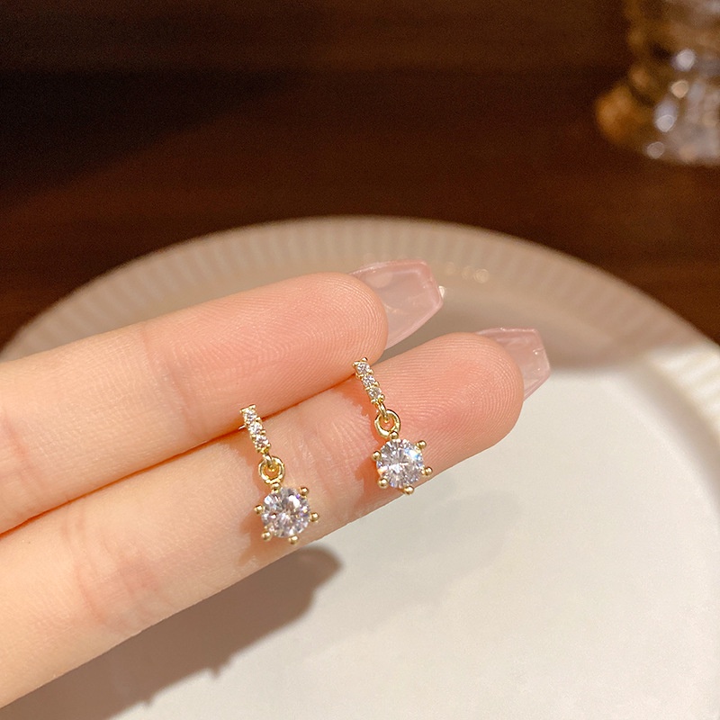 Bông Tai Mạ Bạc 925 Đính Đá Zircon Thời Trang Thanh Lịch Cho Nữ